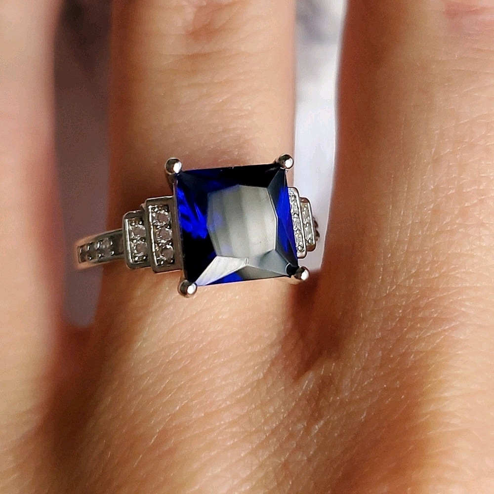 New Fashion 925 Silver Blue Sapphire Ring - Picture 3 of 8